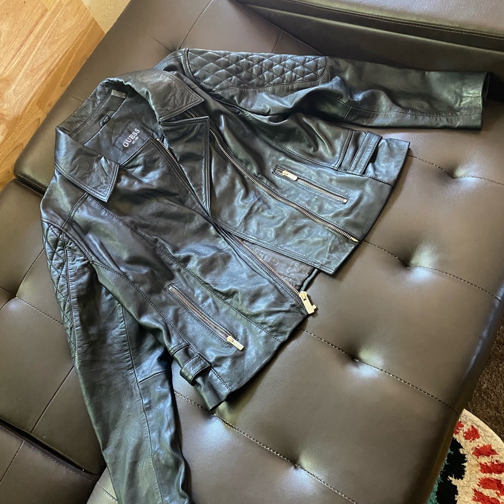 Guess Quilted Black Leather Jacket